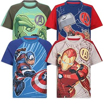 Marvel Little Avengers Boy's 4-Pack Superhero Short Sleeve Tee Shirt Set