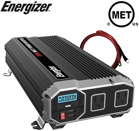 Energizer 2000 Watts Power Inverter 12V to 110V, Modified Sine Wave Car Inverter, DC to AC Converter with Dual 110 Volts AC Outlets and 2 USB Ports 2.4A ea - METLab Approved Under UL Std 458