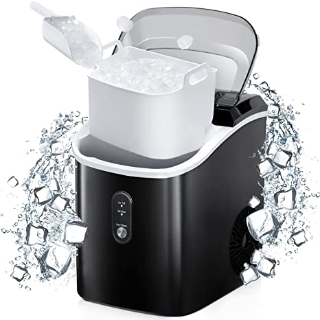 R.W.FLAME Nugget Ice Maker Countertop, Portable Pebble/Pellet Ice Maker Machine with Auto Self-Cleaning,33Lbs/24Hrs, Ice Scoop and Basket,Stainless Steel Finish Ice Machine for Home Office Bar Party