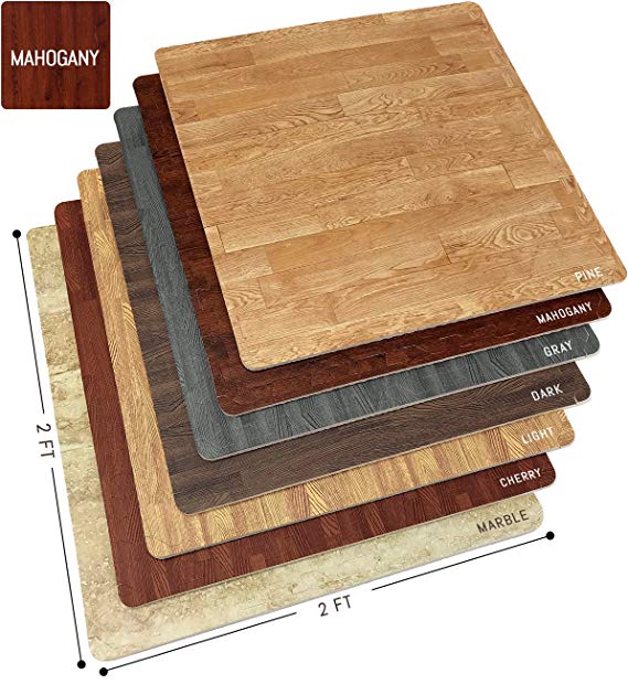 Sorbus Wood Grain Floor Mats Foam Interlocking Mats Tile 3/8-Inch Thick Flooring Wood Mat Tiles Borders - Home Office Playroom Basement Trade Show