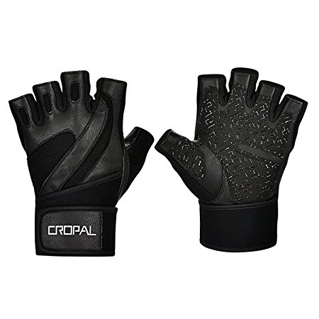 Cropal Weight Lifting Gloves, Premium Leather Weightlifting Gloves with Wrist Wraps Support for Gym Workout, CrossFit Fitness and Cross Training