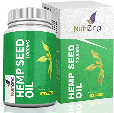 Premium Hemp Oil Supplement - 1000mg - Cold Pressed Hemp Capsules - Rich in Omega 3, Omega 6 & Vitamin E - New Formula by NutriZing - Supports Maintenance of Normal Blood Cholesterol