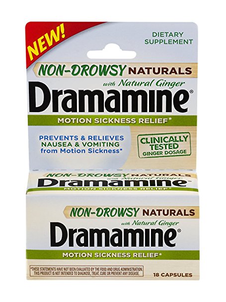 Dramamine Non-Drowsy Naturals with Natural Ginger, 18 Count