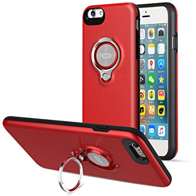 iPhone 6 Case with Ring Kickstand by ICONFLANG, 360 Degree Rotating Ring Grip Case for iPhone 6 Dual Layer Shockproof Impact Protection Apple iPhone 6 Case Red 4.7in Compatible with Magnetic Car Mount