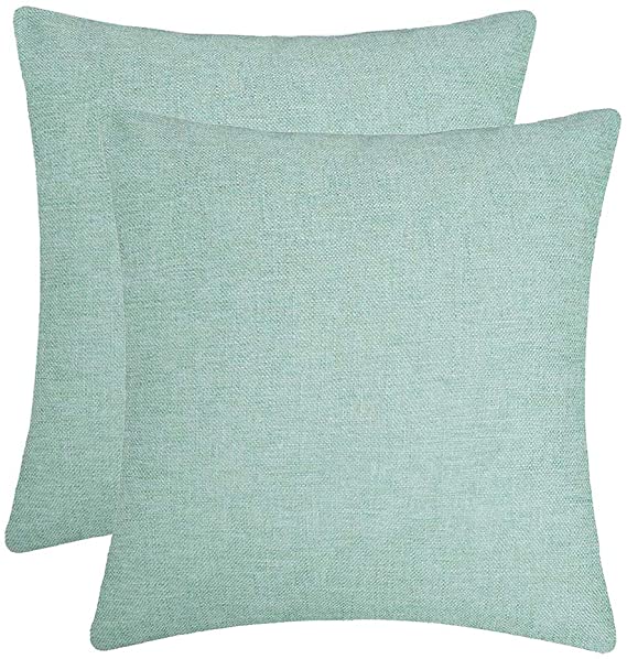 Jepeak Comfy Throw Pillow Covers Cushion Cases Pack of 2 Cotton Linen Farmhouse Modern Decorative Solid Square Pillow Cases for Couch Sofa Bed (Light Teal, 20 x 20 Inches)
