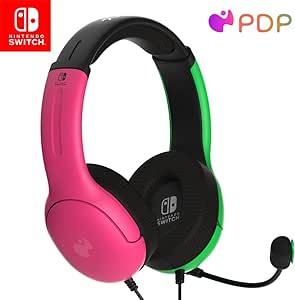 PDP Gaming AIRLITE Stereo Headset with Mic for Nintendo Switch/Switch Lite/OLED - Noise Cancelling Microphone, Lightweight, Soft Comfort On Ear Headphones, 3.5mm Jack - Pink & Green