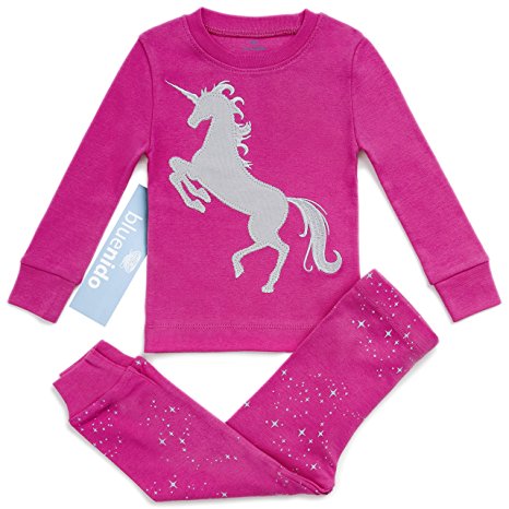 Bluenido Girls Unicorn 2 Piece Pajama 100% Super Soft Cotton (12m-7y)
