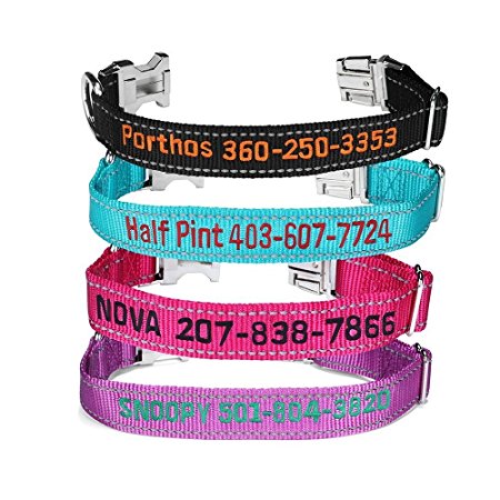 Custom Embroidered Nylon Dog Collar,Reflective Safety Tough Personalized Name ID Collar with Stainless Steel Metal Buckle