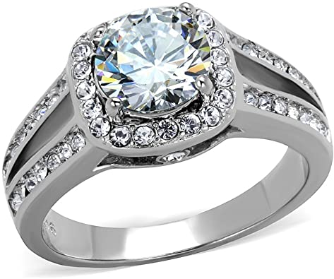 Marimor Jewelry 2.95 Ct Halo Cubic Zirconia Stainless Steel Engagement Ring Band Women's Sz 5-10