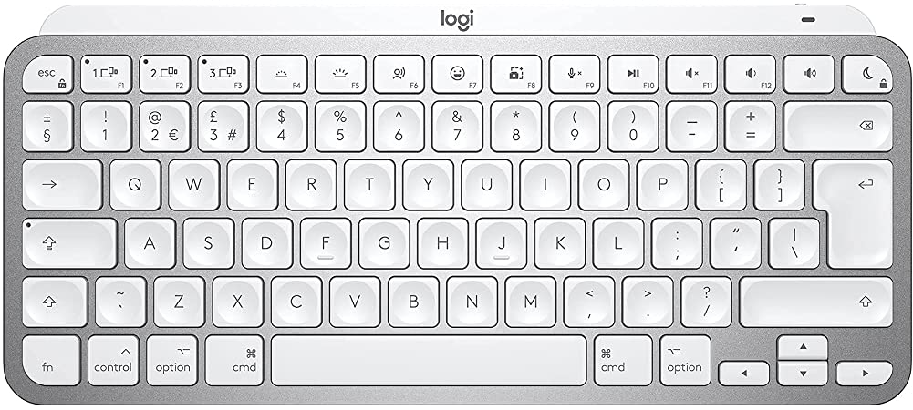 Logitech MX Keys Mini for Mac Minimalist Wireless Illuminated Keyboard, Compact, Bluetooth, Backlit Keys, USB-C, Tactile Typing, Compatible with Apple macOS, iPAd OS, Metal Build - Pale Grey