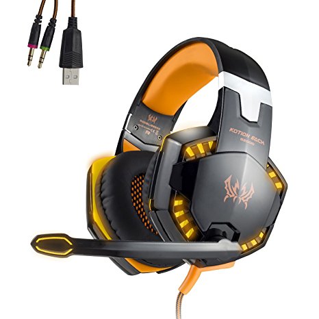 EasySMX Gaming Heaset Comfortable LED 3.5mm Stereo Gaming Over-Ear Headphone with Mic for PC Computer Game (Orange)