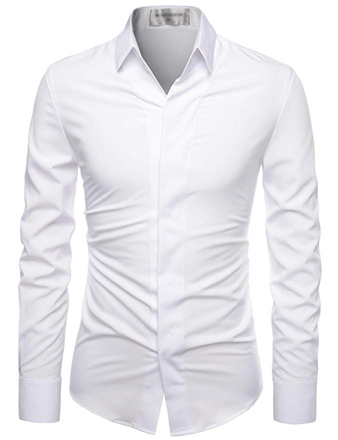 Nearkin Mens Plated Stretchy Slim Fit Button up Dress Shirts