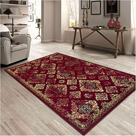 Superior Mayfair Collection Area Rug, 8mm Pile Height with Jute Backing, Vintage Distressed Medallion Pattern, Fashionable and Affordable Woven Rugs - 8' x 10' Rug, Red