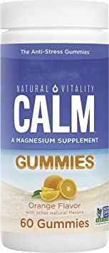 Natural Vitality Calm Magnesium Supplement, Anti-Stress Gummies, Orange Flavor, 60 Gummies (Package May Vary)