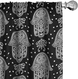 Ambesonne Black and White Window Curtains, All Seeing Eye Motif in Middle Eastern Hand Design Monochrome Mandala, Lightweight Decor 2-Panel Set with Rod Pocket, Pair of - 28" x 63", Charcoal White