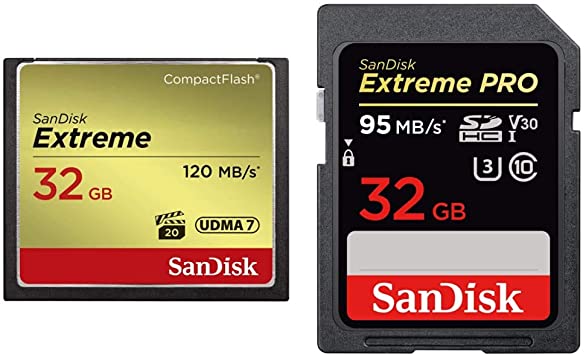 SanDisk Extreme SDCFXSB-032G-G46 32GB CompactFlash Memory Card & Extreme Pro 32GB SDHC UHS-I Card (SDSDXXG-032G-GN4IN) Black/Red