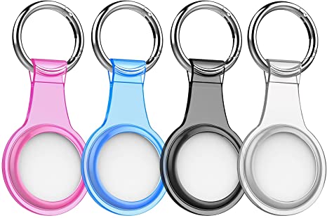 MoKo Case for AirTag 2021, 4 Pack AirTag Holder with Keychain, Portable TPU Anti-Scratch Shockproof AirTag Finder Protective Cover Accessories, Pink Blue White Black