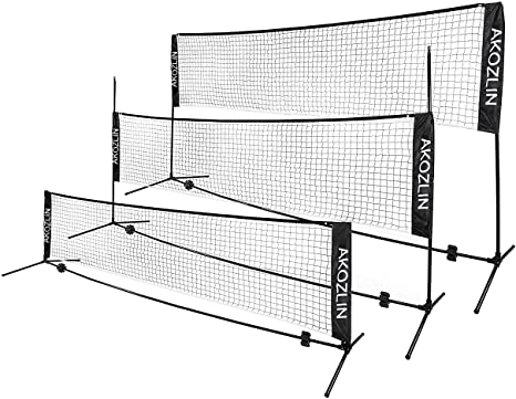AKOZLIN Portable Adjust Height 2.8-5ft Tennis Badminton Volleyball Net Set - Net for Tennis, Soccer Tennis, Pickleball, Kids Volleyball for Indoor or Outdoor Court, Beach, Driveway