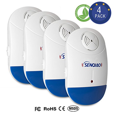 SENQIAO Ultrasonic Pest Repeller,Electronic Plug In Insect Repellent - Pest Control with Night Light,Repellent for Bug, Cockroach, Mosquito, Ant, Spider, Mouse and More for Home Indoor(4 pack)