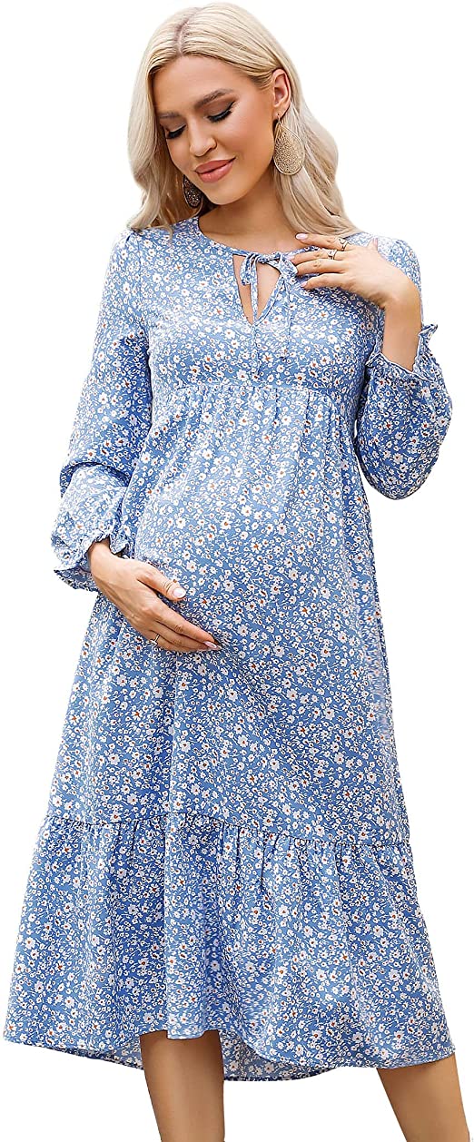 Coolmee Maternity Dress Women's Off Shoulder Split Long A Line Dress Casual Maxi Dress Photography Dress