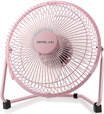 OPOLAR Portable Metal Desk USB Fan, Two Speeds 9 Inch Cooling Pink Fan with Lower Noise for Home Office, USB Powered Only