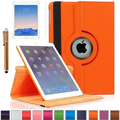 iPad Air 2 Case, AiSMei Rotating Stand Case Cover with Wake Up/Sleep Function For Apple iPad Air 2, iPad Air2,iPad 6 [the 6th Gen 9.7-Inch iPad,2014 Model] Bonus Stylus & Film -Orange