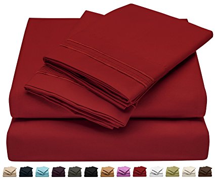 Queen Size Bed Sheet Set - Soft Brushed Microfiber Luxury Comfort Sheet Set - 1800 Thread Count Bedding Linens – Burgundy Red - Victoria Collection by Jessie Porter
