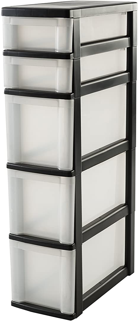 Iris New Slim Chest, Black, 2 small and 3 large drawers