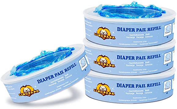 Lionpapa Diaper Pail Refills Bags, Compatible with Diaper Genie Pails and Munchkin Pails,1080-1120 Count (Pack of 4)