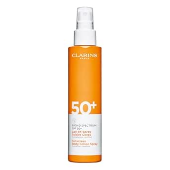 Clarins NEW Body Sunscreen Lotion Spray | Broad Spectrum SPF 50  | UVA/UVB Protection | Lightweight and No White Cast | Enriched with Antioxidants | All Skin Types, including Sensitive Skin | 5 Ounces