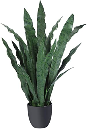 CROSOFMI Artificial Snake Plant 35.4 Inch Fake Sansevieria Tree, Perfect Faux Plants in Pot for Indoor Outdoor House Home Office Garden Modern Decoration Housewarming Gift-1Pack, Green