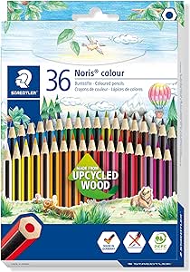 STAEDTLER Buntstifte Noris colour, rutschfeste Soft-Oberfläche, hohe Bruchfestigkeit, Made from Upcycled Wood, intensive Farben, Sechskantformat, 36 Farbstifte im Kartonetui, 185 CD36