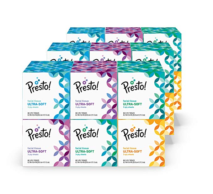 Amazon Brand - Presto! Ultra-Soft 3-Ply Facial Tissue 66CT 18 Pack
