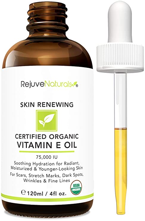 Vitamin E Oil - 100% All Natural & Organic, 75,000 IU (LARGE 4oz Bottle) Visibly Reduce the Look of Scars, Stretch Marks, Dark Spots & Wrinkles for Hydrated & Youthful Skin. Face & Body Moisturizer