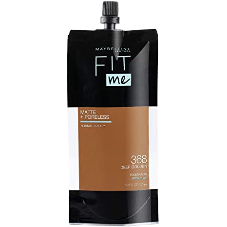 Maybelline Fit Me Matte   Poreless Liquid Foundation, Face Makeup, Mess-Free No Waste Pouch Format, Normal to Oily Skin Types, Deep Golden, 1.3 Fl Oz