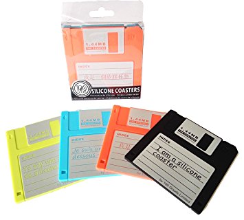 PHT Silicone Retro 3.5 Inches Floppy Disks All-weather Drink Coasters , 4.7 x 3.6", Set of 4 English, Germany, Chinese, and French