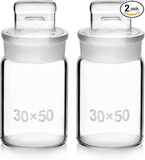 QWORK Weighing Bottle, 2 Pack Borosilicate Glass Weighing Bottles 30x50mm