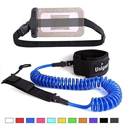 Unigear Premium 10' Coiled SUP Leash (11 Colors) Inflatable Paddle Board Leash with Waterproof Wallet