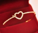 Elegant Womens 9K Yellow Gold Filled CZ Heart Shape Cuff Bracelet Bangle Gift