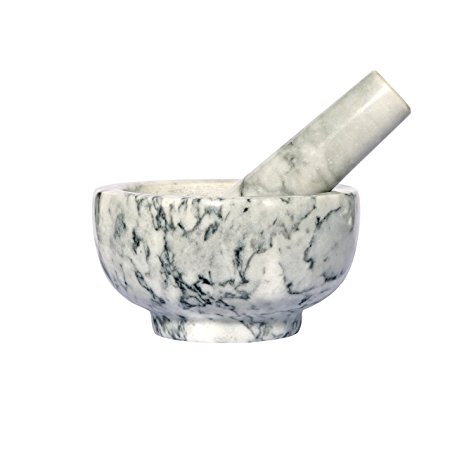 Kojà Home Natural Marble Mortar & Pestle Stone Grinder for Spices, Seasonings, Pastes, Pestos and Guacamole | Attractive Gift | Stays Cool | Easy Clean up | Fully Guaranteed