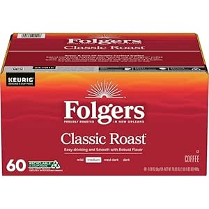 Generic Folgers Classic Roast, Medium Roast Coffee, Keurig K-Cup Pods, 60 Count Box