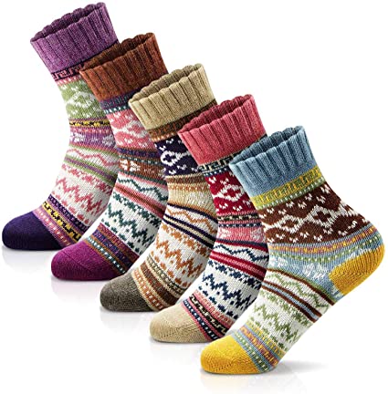 Women Casual Socks Novelty Gift Socks Vintage Soft Cute Patterened Crew Socks 5packs