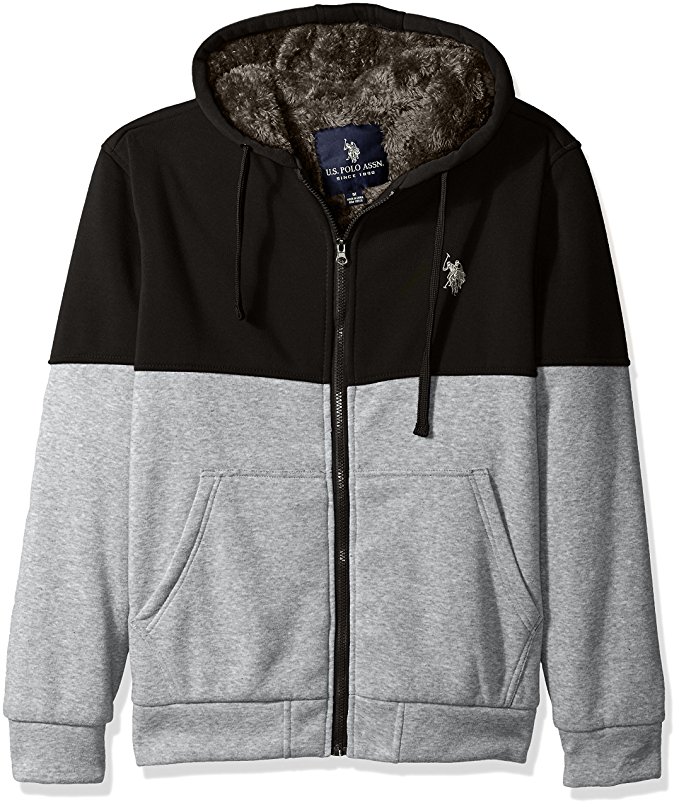 U.S. Polo Assn. Men's Fleece Color Blocked Hoodie with Faux Sherpa Lining