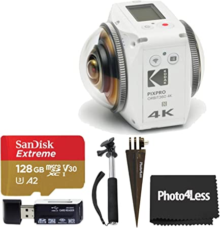 Kodak PIXPRO ORBIT360 4K Spherical VR Camera Adventure Pack   SanDisk 128GB microSDXC Memory Card   Monopod   Bike Mount   More!
