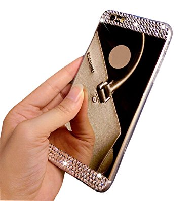 iPhone 5/5s Case, LA GO GO(TM) Beauty Luxury Diamond Hybrid Glitter Bling Soft Shiny Sparkling with Glass Mirror Back Plate Cover Case for Apple iPhone 5 5s 5g (Silver, iPhone 5/5s)