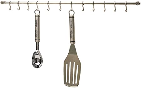 2 x Stainless Steel Kitchen Utensil Hanging Rack with 12 Hooks, 52 cm (20.5")