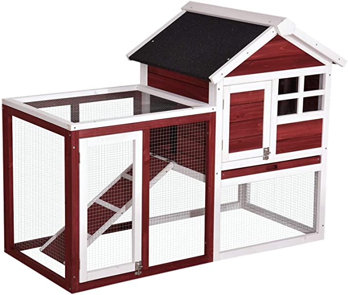 Lovupet Wooden Rabbit Bunny Hutch Outdoor Chicken Coop Dog House with Run 2020