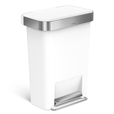 simplehuman Rectangular Step Can with Liner Pocket, 45 L/11.9 gallon (White Plastic)