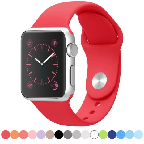 Apple Watch Replacement Band - LNKOO Soft Silicone Replacement Sports Wristbands Straps for Apple Wrist Watch iWatch All Models Formal Colors S/M Size-42mm/Red