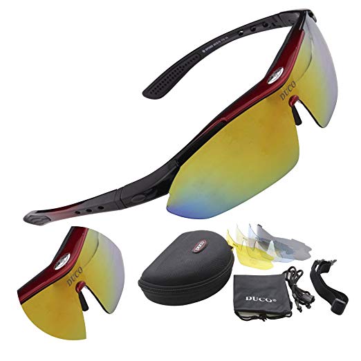 DUCO Polarized Sports Sunglasses with 5 Interchangeable Lenses UV400 Protection Sports Sunglasses for Cycling Running